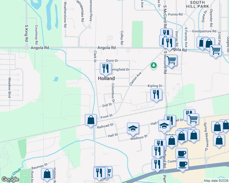 map of restaurants, bars, coffee shops, grocery stores, and more near 7026 Almaine Drive in Holland