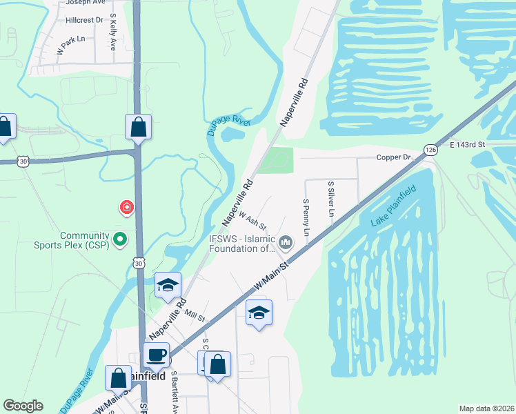 map of restaurants, bars, coffee shops, grocery stores, and more near 14414 Garden Court in Plainfield