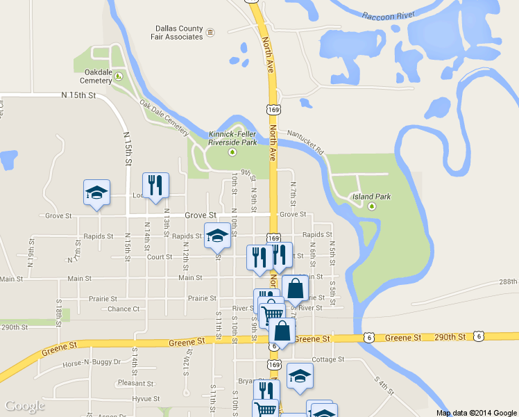 map of restaurants, bars, coffee shops, grocery stores, and more near 816 Grove St in Adel