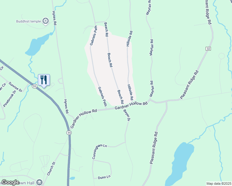 map of restaurants, bars, coffee shops, grocery stores, and more near 21 Beach Road in Poughquag