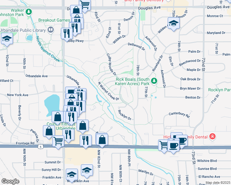 map of restaurants, bars, coffee shops, grocery stores, and more near 7908 Briarwood Lane in Urbandale