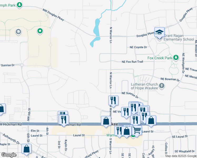 map of restaurants, bars, coffee shops, grocery stores, and more near Northwest Gracewood Drive in Waukee