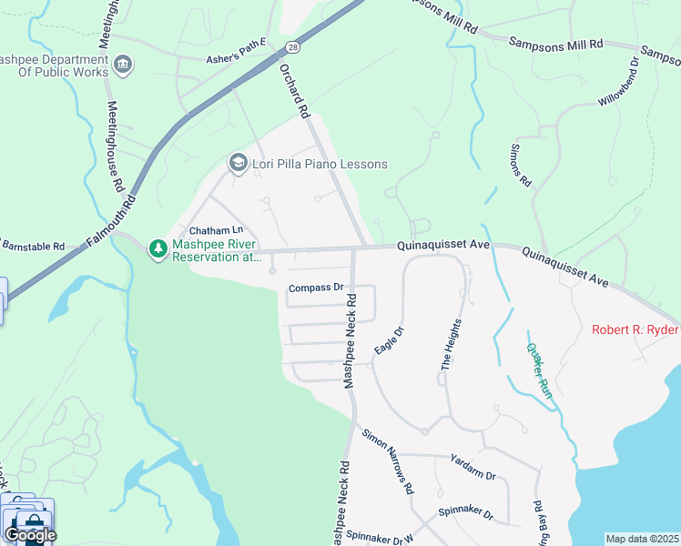 map of restaurants, bars, coffee shops, grocery stores, and more near 8 Ships Lantern Drive in Mashpee