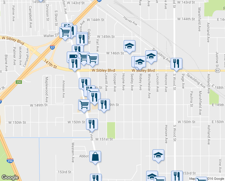 map of restaurants, bars, coffee shops, grocery stores, and more near 14807 Cooper Avenue in Harvey
