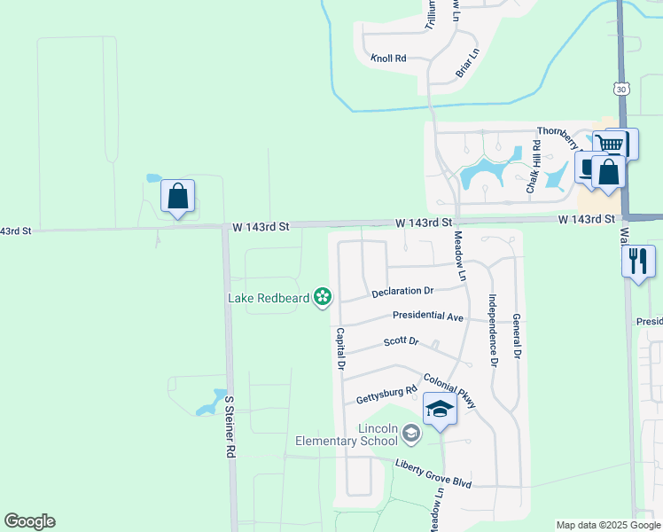 map of restaurants, bars, coffee shops, grocery stores, and more near 14332 Capital Drive in Plainfield