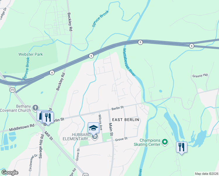 map of restaurants, bars, coffee shops, grocery stores, and more near 164 Redwood Lane in Berlin