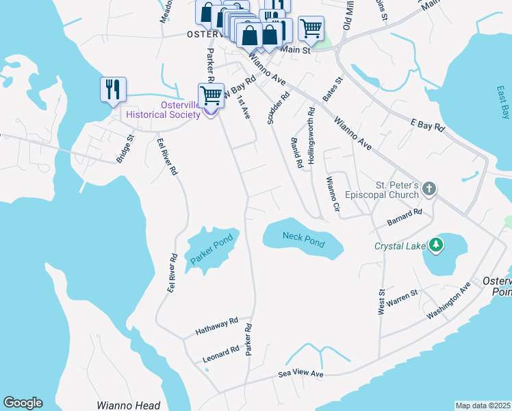 map of restaurants, bars, coffee shops, grocery stores, and more near 6 Lewis Ln in Barnstable