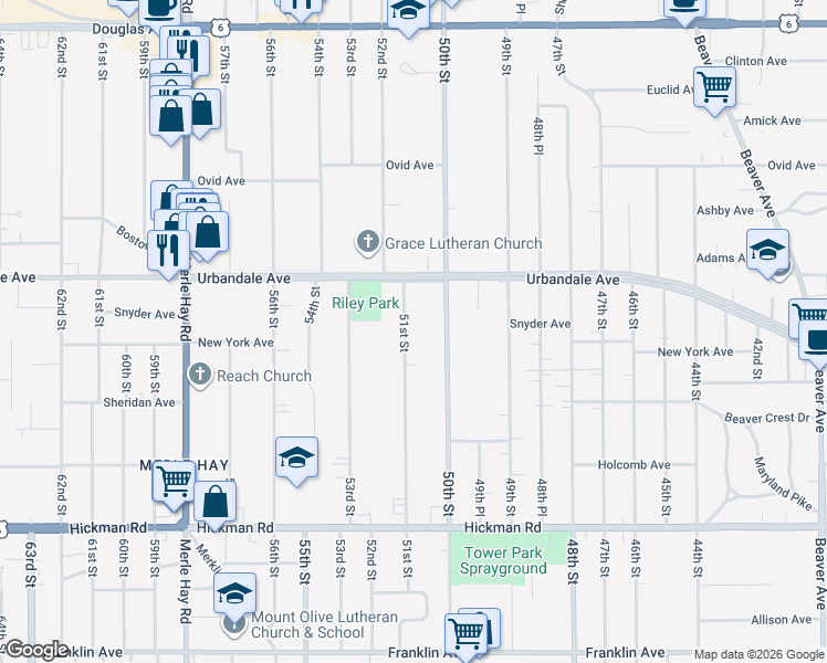 map of restaurants, bars, coffee shops, grocery stores, and more near 2815 51st Street in Des Moines