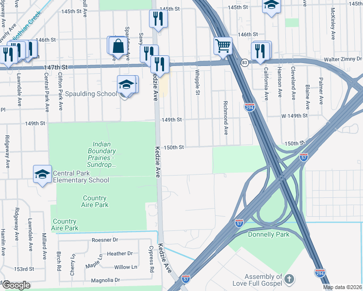map of restaurants, bars, coffee shops, grocery stores, and more near 14938 Albany Avenue in Markham