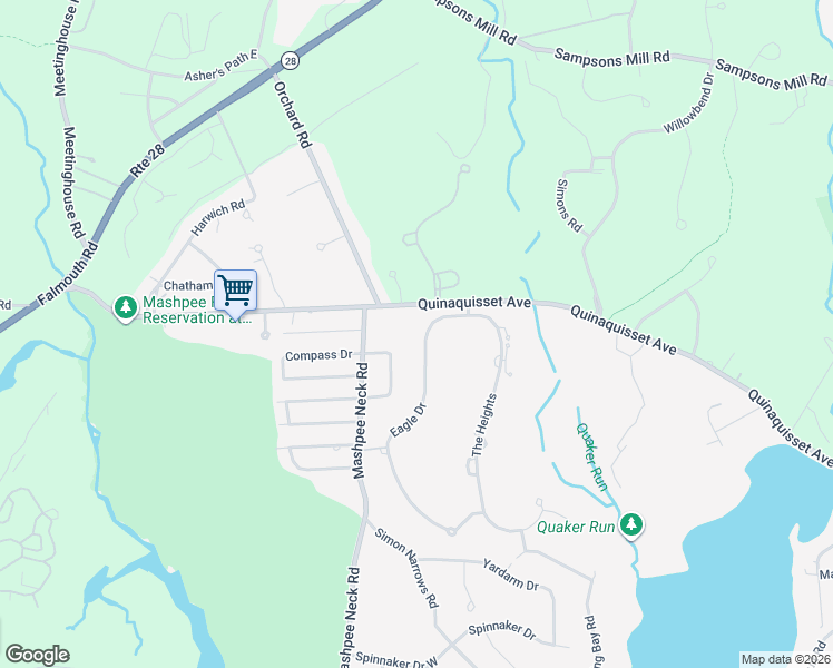 map of restaurants, bars, coffee shops, grocery stores, and more near 12 Eagle Drive in Mashpee