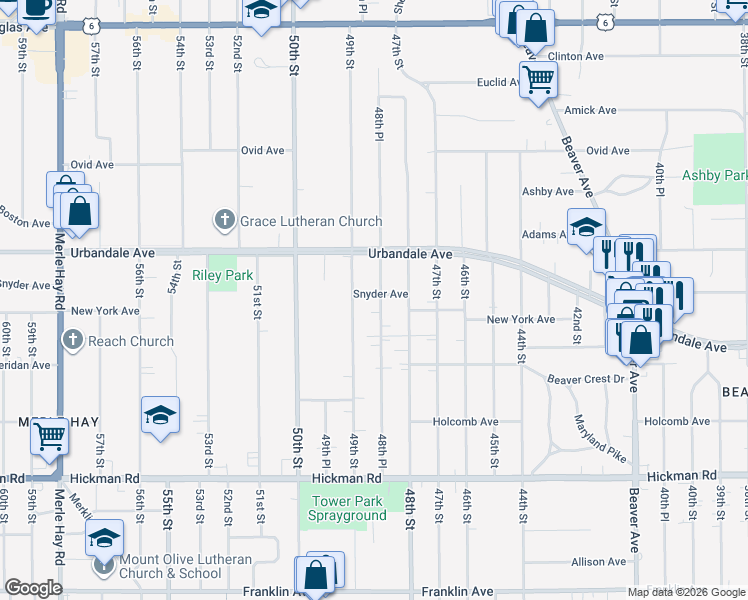 map of restaurants, bars, coffee shops, grocery stores, and more near 4830 Snyder Avenue in Des Moines