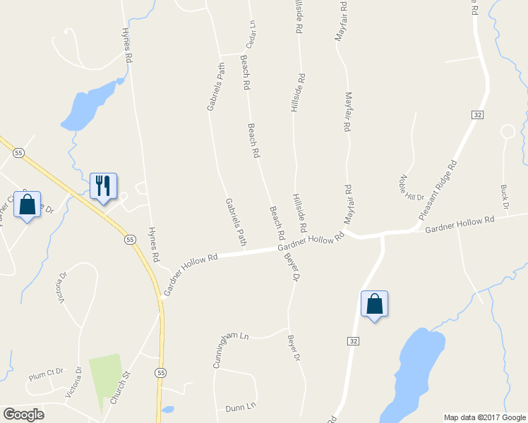 map of restaurants, bars, coffee shops, grocery stores, and more near 21 Beach Road in Poughquag
