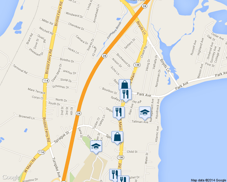 map of restaurants, bars, coffee shops, grocery stores, and more near 31 Bourbon Street in Portsmouth
