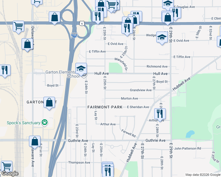 map of restaurants, bars, coffee shops, grocery stores, and more near 2516 Grandview Avenue in Des Moines