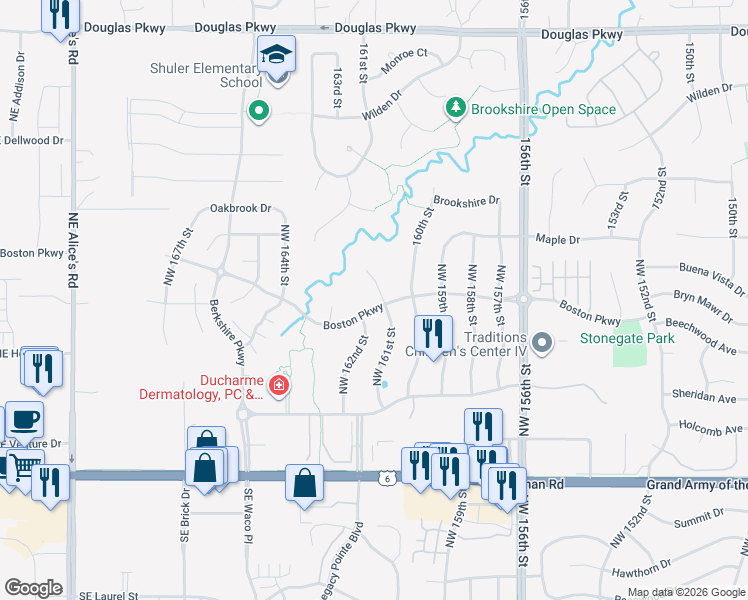 map of restaurants, bars, coffee shops, grocery stores, and more near 16103 Boston Parkway in Clive