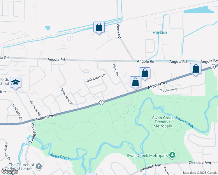 map of restaurants, bars, coffee shops, grocery stores, and more near 1156 Country Creek Lane in Toledo