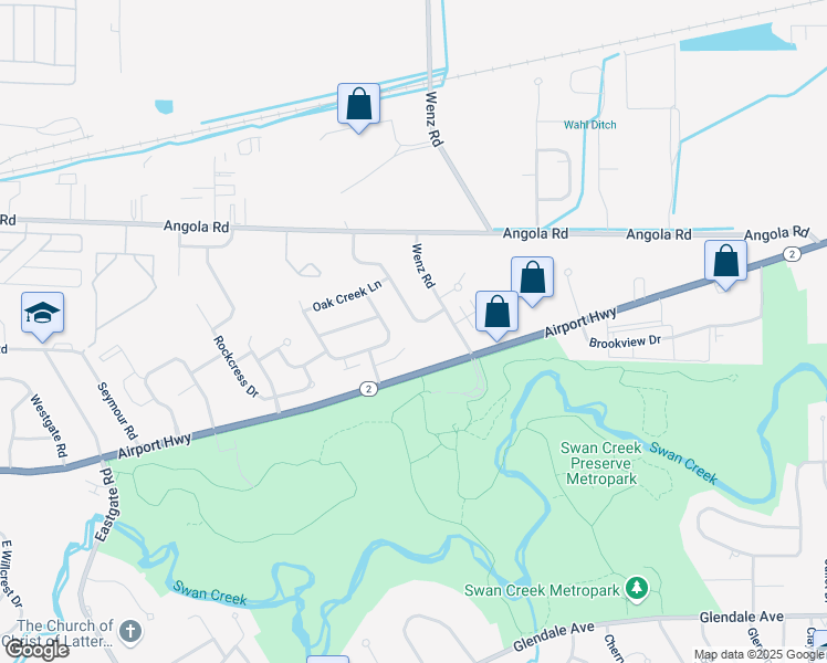 map of restaurants, bars, coffee shops, grocery stores, and more near 1156 Country Creek Lane in Toledo