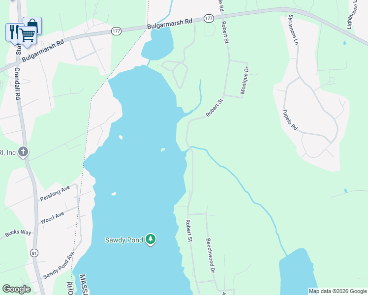 map of restaurants, bars, coffee shops, grocery stores, and more near 179 Robert Street in Westport