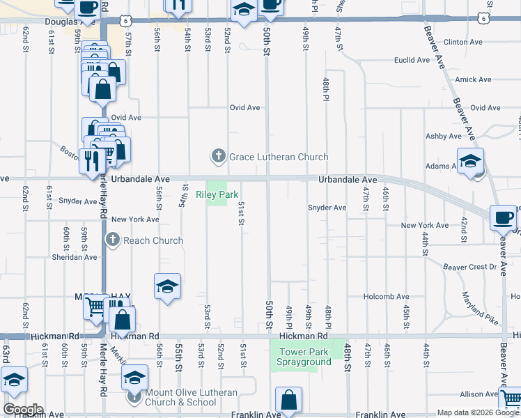 map of restaurants, bars, coffee shops, grocery stores, and more near 2815 51st Street in Des Moines