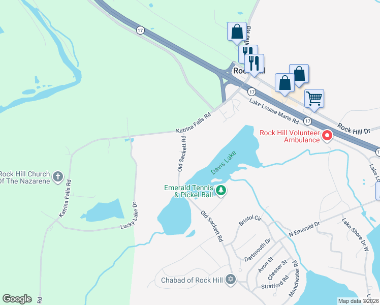 map of restaurants, bars, coffee shops, grocery stores, and more near 35 Old Sackett Road in Rock Hill
