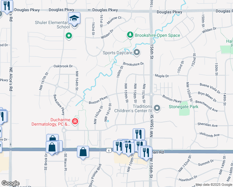 map of restaurants, bars, coffee shops, grocery stores, and more near Boston Parkway in Clive