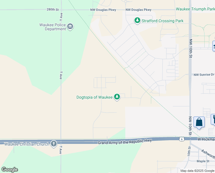 map of restaurants, bars, coffee shops, grocery stores, and more near Raccoon River Valley Trail in Waukee