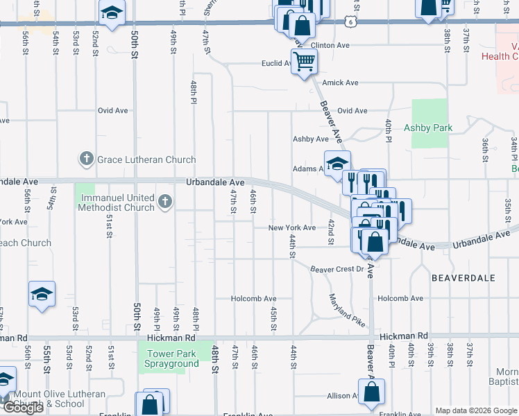 map of restaurants, bars, coffee shops, grocery stores, and more near 2824 45th Street in Des Moines