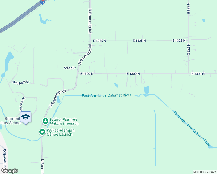 map of restaurants, bars, coffee shops, grocery stores, and more near 302 East 1300 North in Chesterton
