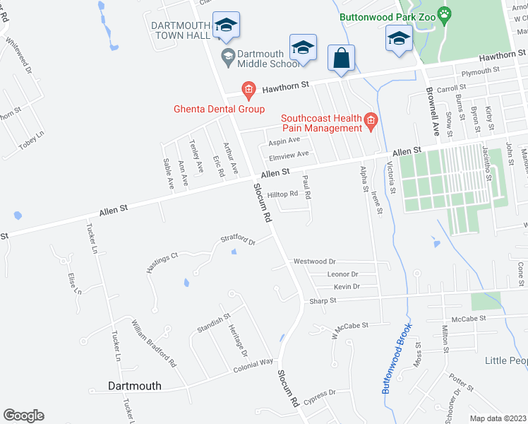 map of restaurants, bars, coffee shops, grocery stores, and more near 287 Slocum Road in Dartmouth