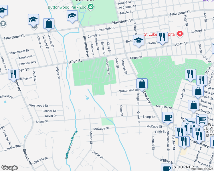 map of restaurants, bars, coffee shops, grocery stores, and more near 362 Jacintho Street in New Bedford