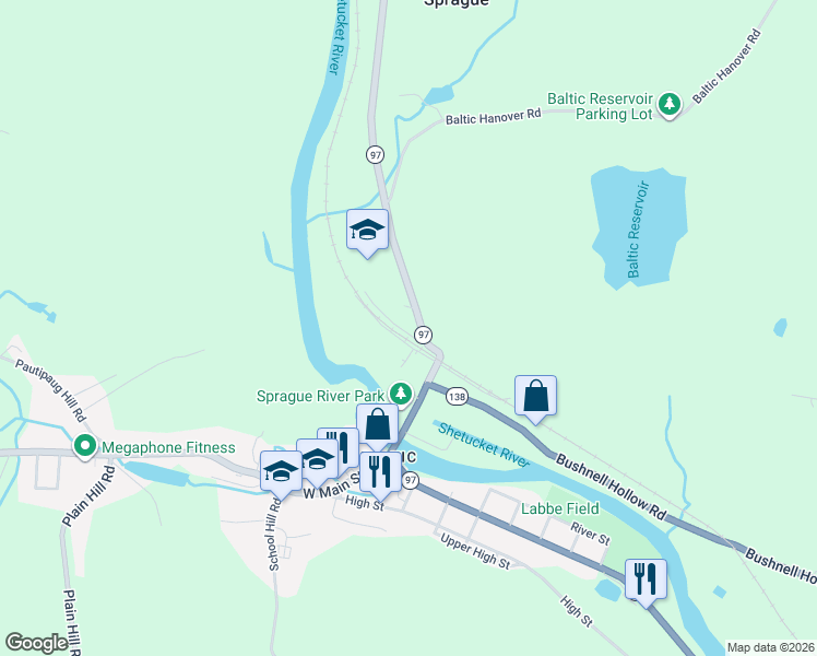 map of restaurants, bars, coffee shops, grocery stores, and more near 16 Wall Street in Sprague