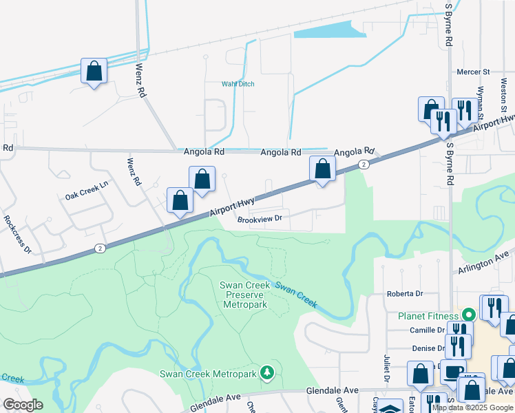map of restaurants, bars, coffee shops, grocery stores, and more near in Toledo