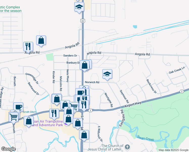 map of restaurants, bars, coffee shops, grocery stores, and more near 5148 Norwich Road in Toledo