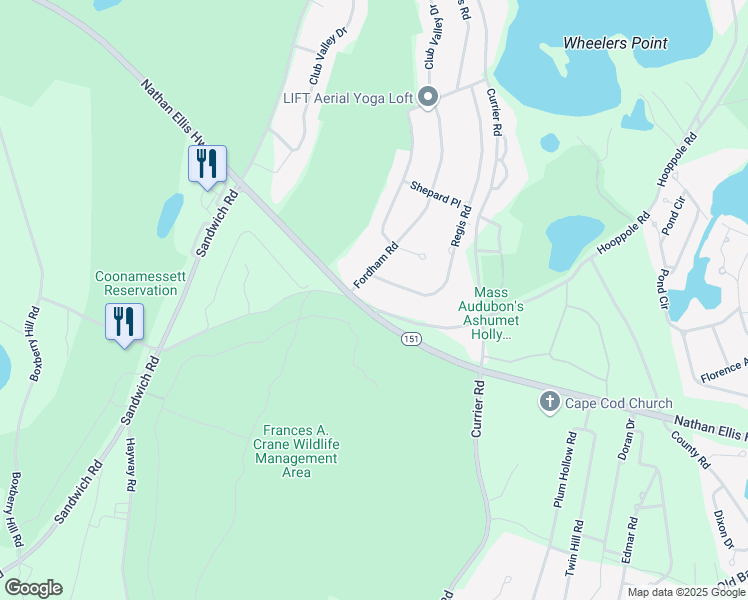 map of restaurants, bars, coffee shops, grocery stores, and more near 216 Ashumet Road in Falmouth