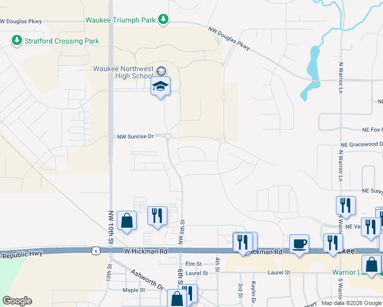 map of restaurants, bars, coffee shops, grocery stores, and more near Unnamed Road in Waukee