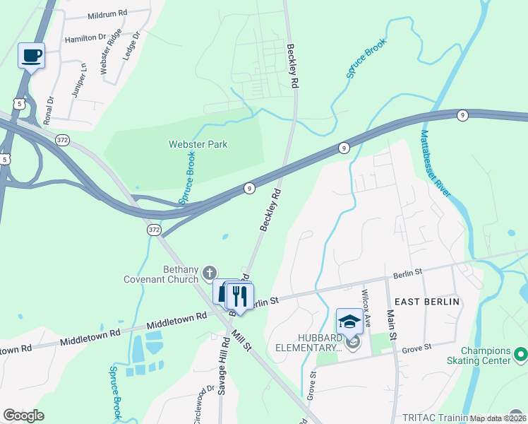map of restaurants, bars, coffee shops, grocery stores, and more near 688 Beckley Road in Berlin
