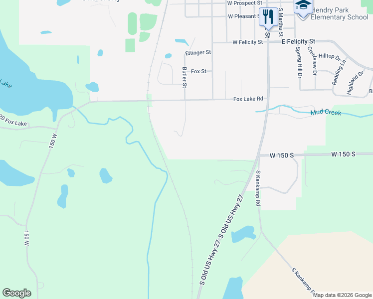 map of restaurants, bars, coffee shops, grocery stores, and more near 1117 Butler Place in Angola