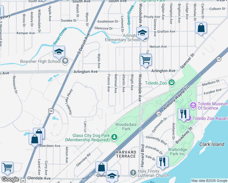 map of restaurants, bars, coffee shops, grocery stores, and more near 1014 National Avenue in Toledo