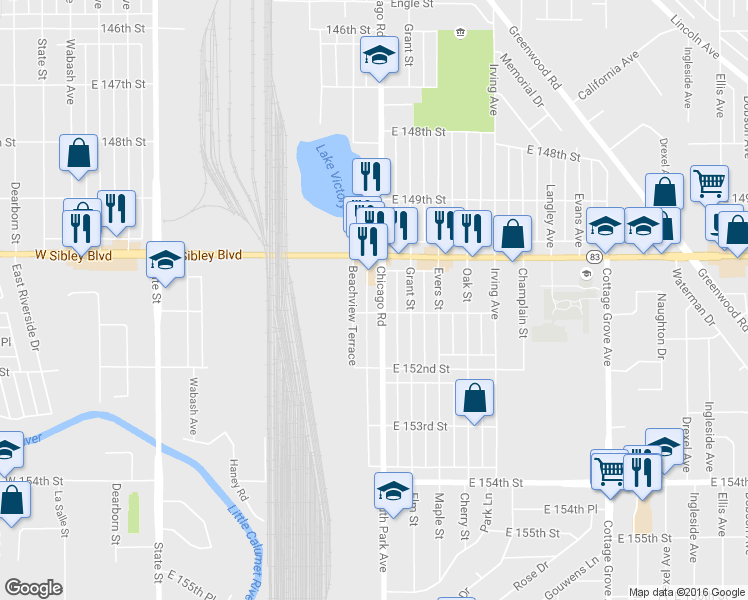 map of restaurants, bars, coffee shops, grocery stores, and more near 15108 Doctor Martin Luther King Junior Drive in Dolton