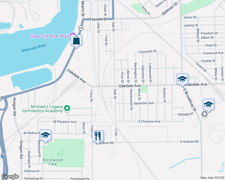 map of restaurants, bars, coffee shops, grocery stores, and more near in Toledo