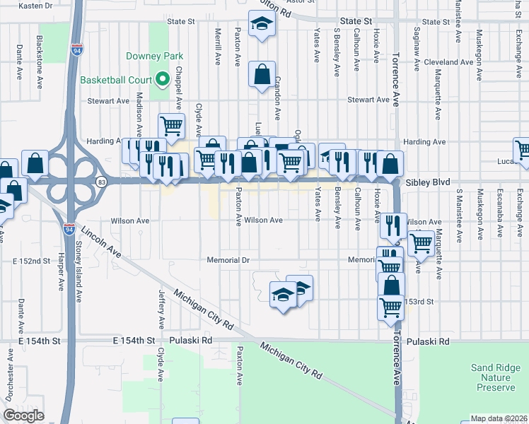 map of restaurants, bars, coffee shops, grocery stores, and more near 499 Luella Avenue in Calumet City