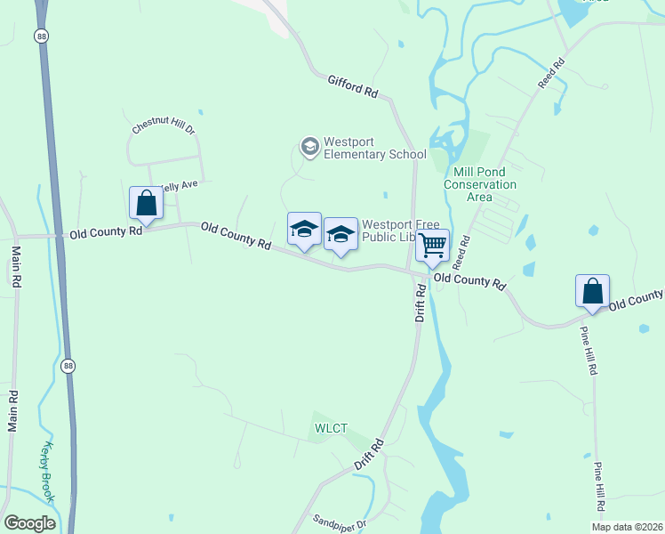 map of restaurants, bars, coffee shops, grocery stores, and more near 400 Old County Road in Westport