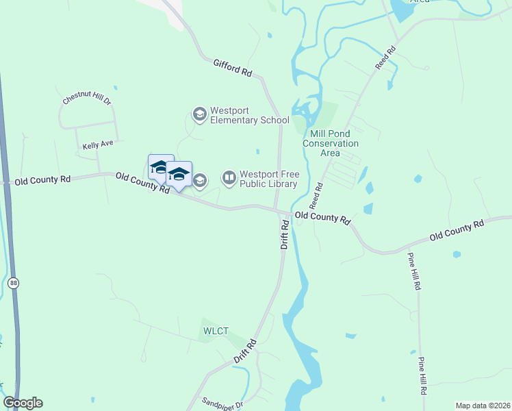 map of restaurants, bars, coffee shops, grocery stores, and more near 446 Old County Road in Westport