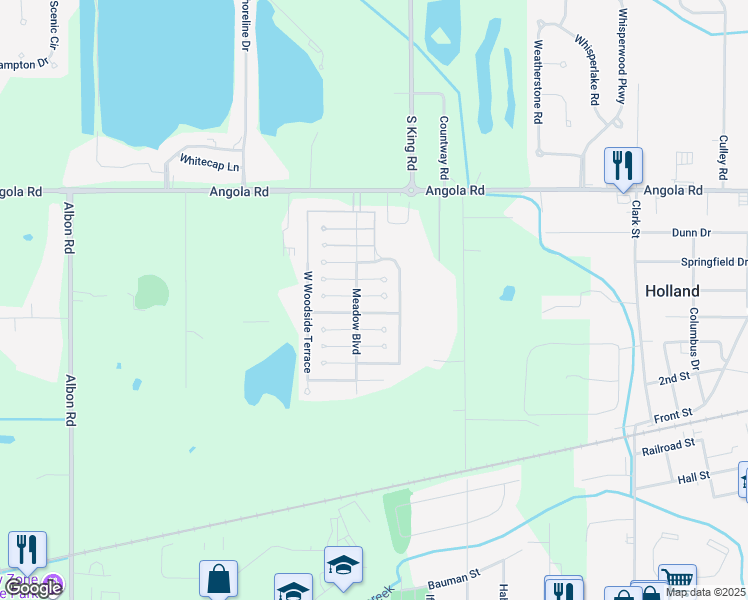 map of restaurants, bars, coffee shops, grocery stores, and more near 168 East Heather Lane in Holland