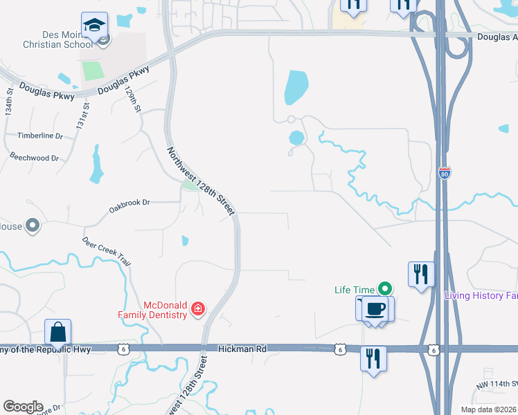 map of restaurants, bars, coffee shops, grocery stores, and more near 2955 Northwest 128th Street in Urbandale