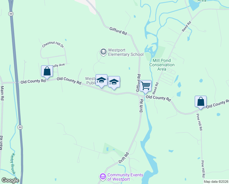 map of restaurants, bars, coffee shops, grocery stores, and more near 400 Old County Road in Westport