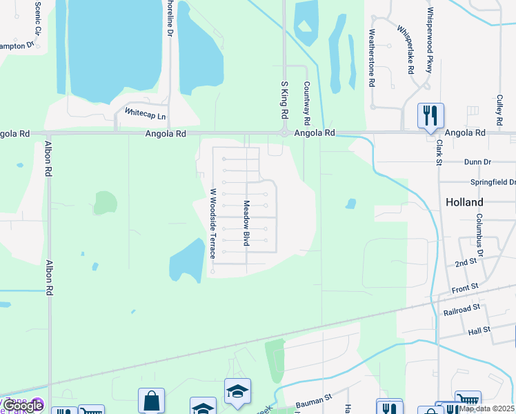 map of restaurants, bars, coffee shops, grocery stores, and more near 168 East Heather Lane in Holland