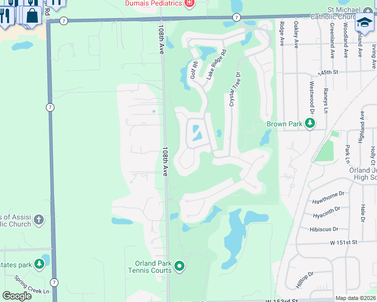 map of restaurants, bars, coffee shops, grocery stores, and more near 14719 Hollow Tree Road in Orland Park