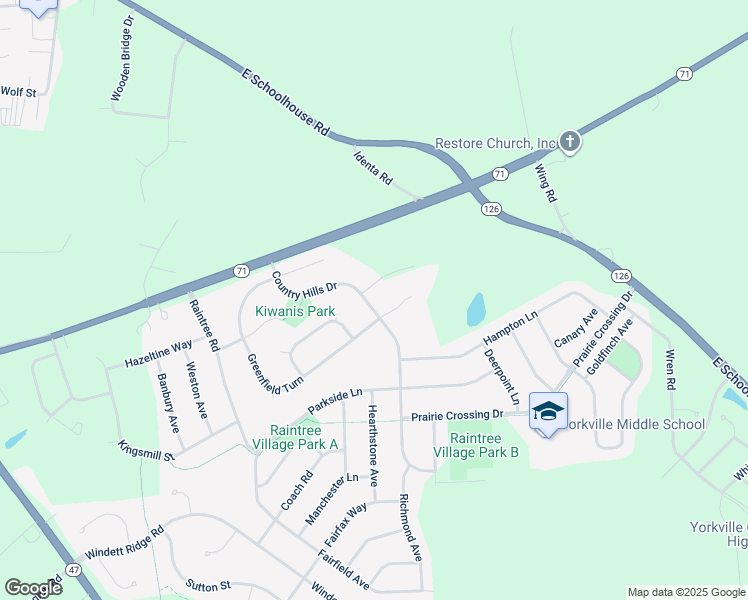 map of restaurants, bars, coffee shops, grocery stores, and more near 903a Harvest Trail in Yorkville