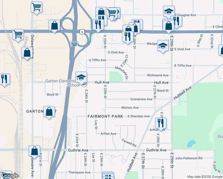 map of restaurants, bars, coffee shops, grocery stores, and more near 2515 Hull Avenue in Des Moines